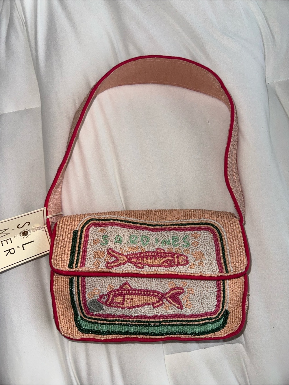 Pink Sardine Can Beaded Shoulder Bag Handmade in India New with Tags